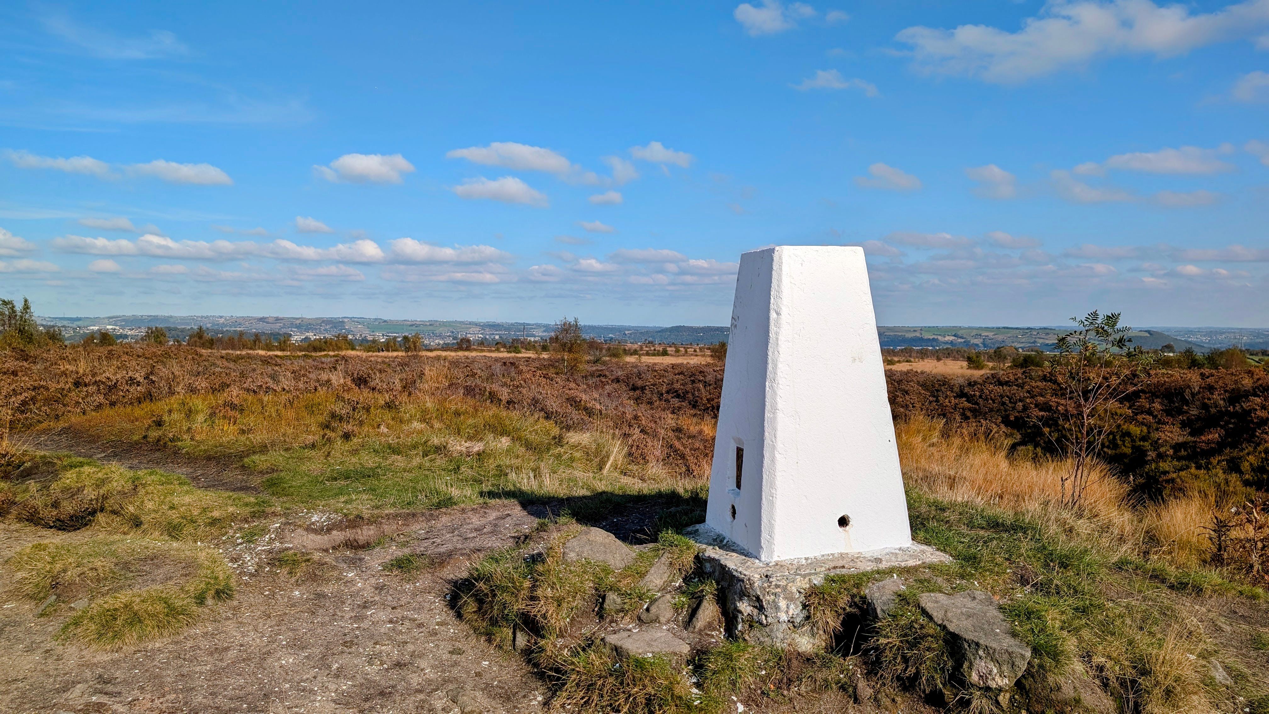 Trig point on Norland Moor, Halifax, UK.